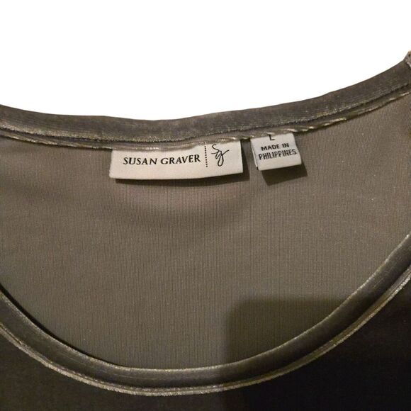 Susan Graver  Large Gray Tunic Top Gray Liquid Knit Travel Shirt Dark Academia - Picture 7 of 7